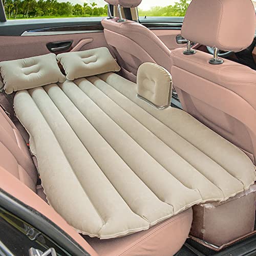 BROGBUSRAF Inflatable Cream Car Bed Mattress with Two Air Pillows and Car Air Pump and Repair Kit (Cream)