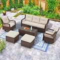 Suvivityse 6 Pieces Wicker Patio Furniture Set Conversations Sets, 2 Outdoor 360° Swivel Chairs, Patio Swivel Chair with Table and Ottoman for Garden, Poolside, Backyard (Beige)