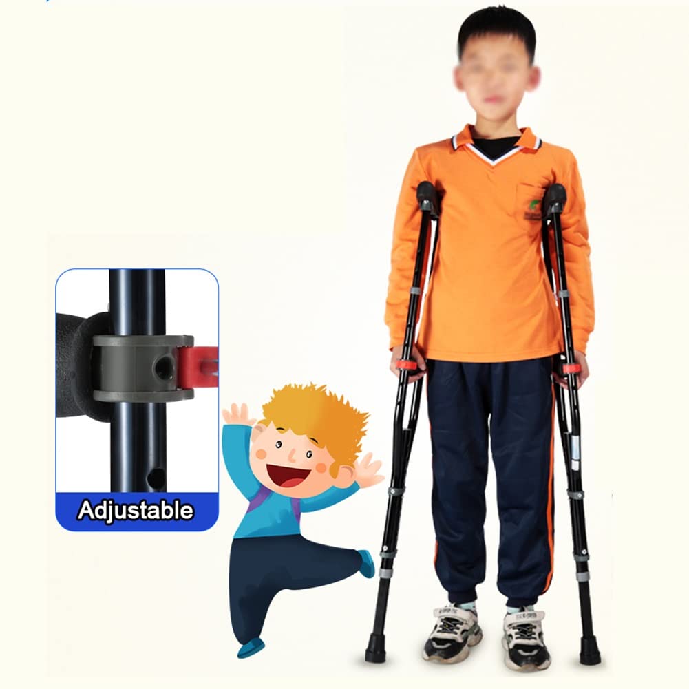 Muletas para las axilas para niños, muletas ajustables de aluminio para caminar, muletas médicas negras con almohadilla para las axilas y empuñadura, adecuadas para una altura de 3' 2''-4' 4'' (tamaño