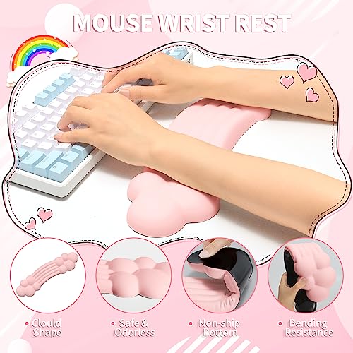 Mouse Wrist Rest Coussin Rose avec Support Clavier Ergonomique pour Ordinateur Portable