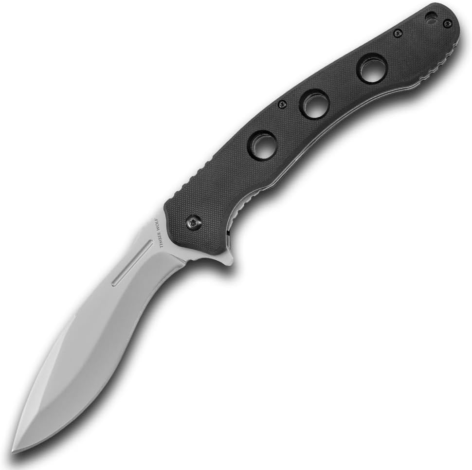 Timber Wolf K Exclusive Tactical Beast Kukri | Foldable Pocket Knife | Assisted Opening | Black G10 Handle | 6.25" Closed Length | 4.75" Stainless Steel Kukri Blade | Great for Bushcrafting
