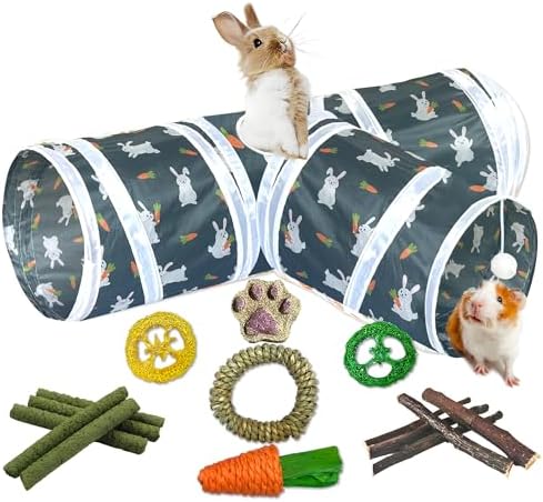 LUCKITTY Rabbit Tunnel Toy, Collapsible 3-Way Hideout Tunnel with...