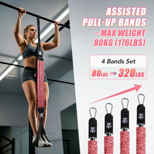 Image of ALongSong Pull Up Assistance Bands with Foot Support Pedal - Upgraded Heavy Duty Resistance Bands Adjustable Weight /Height with Bands&Measured Strap for Strength Training Home Gym