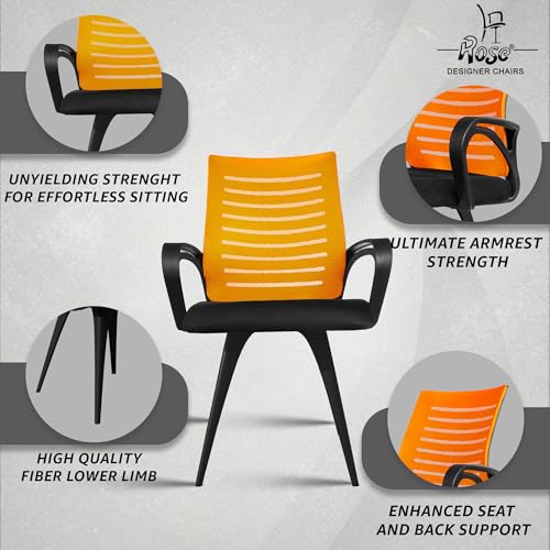 Image of ROSE Elite | 3 Years Brand Warranty | Ergonomic Office Chair, Study, WFH, Revolving, Rolling, Desk, Task, Laptop, Student Chair (Orange, Elite MB Reception)
