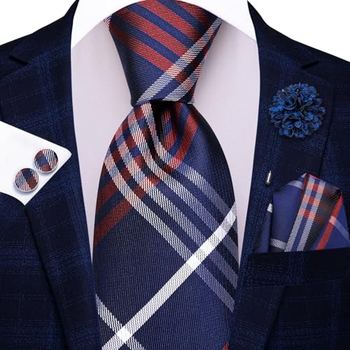 Image of Hi-Tie Men's Silk Ties Formal Woven Classic Necktie Pocket Square Cufflinks Lapel Pin Set Wedding Business