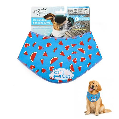 ALL FOR PAWS Watermelon Dog Cooling Bandana Cooling Bandanas for Dogs Dog Cooling Neck Wrap Cooling Scarf for Dogs Blue Ice Dog Neck Cooler for Summer Neck Girth 44-52 cm/ 17.3-20.4 Inch(Large)