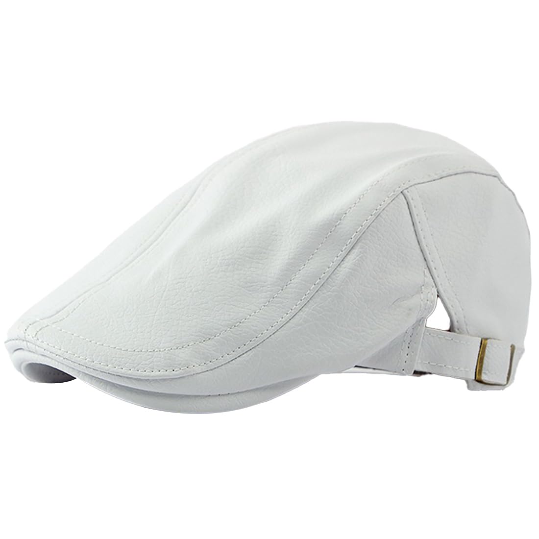 JNKET Autumn Winter Men Warm Newsboy Cap PU Leather Flat Cap Ivy Gatsby Cabbie Driving Hat (US, Alpha, One Size, Medium, White)