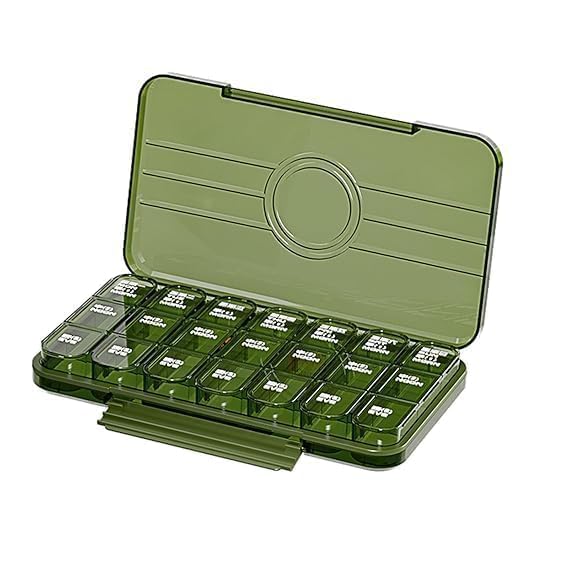 Weekly Pill Organizer Box – 7 Days Medicine Storage Case with Large Compartments, Army Green | Portable Pill Case for Vitamins & Tablets-image-13