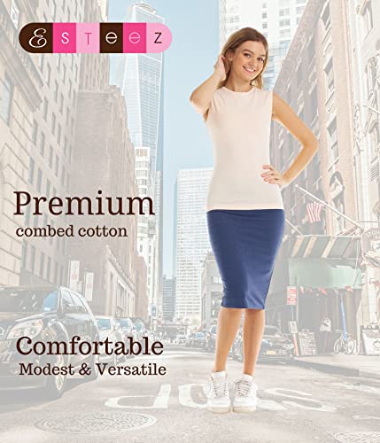 Image of ESTEEZ Women's Sleeveless Fitted Tank Top - Stretch Cotton Blend, Layering Essential