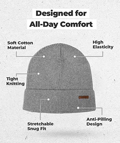 Cotton Cuffed Beanie - Men And Women - 100% Cotton (Light Grey) #TOP3