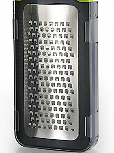 Simposh Coarse Grater - Green/Gray Handheld To Grate/Zest Citrus Fruit Vegetable Spice Ginger Garlic Cheese Chocolate. Sharp Stainless Steel Blade, Soft Ergonomic Handle, Safety Cover Food Container #TOP1