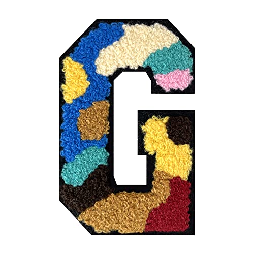 Chenille Letter Patches 4.5 Inch Camouflage & Multi-Color Iron On Letters for Clothing, Letterman Jackets, Backpacks, Varsity Style, Alphabet Patches for DIY Apparel Decor