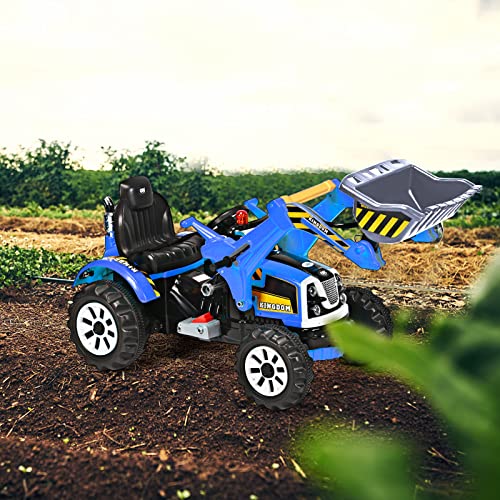 COSTWAY 12V Kinder Bagger, Kinderbagger 2,5-5 km/h, Sitzbagger mit Schaufel, Elektro Bagger Spielzeug, Sandbagger mit Vor-/Rückwärtsschalter, Aufsitzbagger für Kinder von 3 bis 8 Jahren (Blau) – Bild 3
