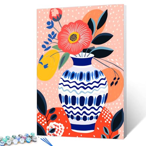 Tucocoo Colorful Vase Floral Flowers Oil Painting Paint by Number Kits 16 x 20 inch Canvas Pink Flower DIY Painting for Kid Students Adult Beginner with Brushes Acrylic Pigment(DIY Frame)