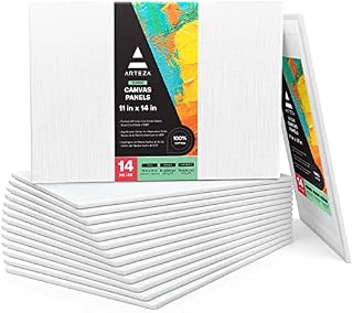 Arteza Canvas Board, Pack of 14, 27.9 x 35.6 cm, 8-oz Gesso Primed 100% Cotton Canvas Panels, Canvases for Acrylic Painting and Pouring