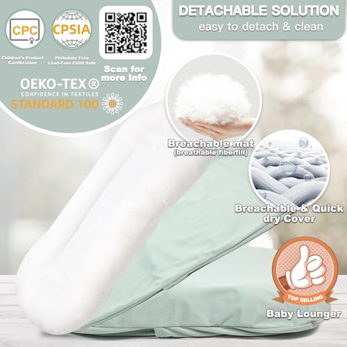 Image of Infant Support Cushion - Baby Support Cushion for Newborn, 0-24 Months, Portable Tummy Time Mat for Home and Travel, Soft Cotton, Supervised Use, Baby Essentials Gift, Lake Green(1 Cushion + 1 Cover)