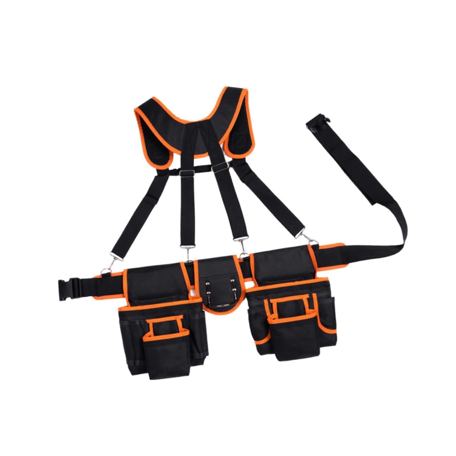 Ceinture porte-outils style Oxford avec sacoche et bretelles noir orange