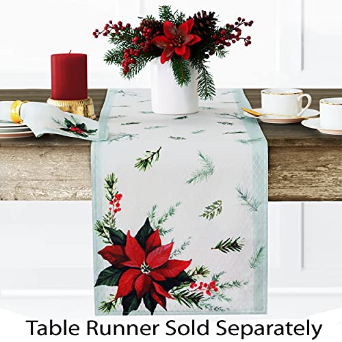 Lintex Holly Bough Stonewashed Border Traditional Christmas Tablecloth, Poinsettia And Holly Sprig Sage, Bordered Xmas Holiday Easy Care Fabric Tablecloth, 60 Inch X 102 Inch Oblong/Rectangle #TOP4