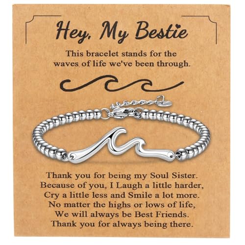 Waves Friendship Bracelets for Bestie - Friendship Gift for Best Friend, Sliver Matching Bracelets for Bff, Forever Love, Friendship Jewelry for Christmas, Birthday, Graduation and Moving