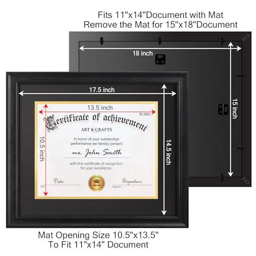Yaetm 11x14 Diploma Frame with Mat or Display 15x18 Certificate without Mat, High Definition Tempered Glass, Acid-free Black Matt, Degree Frame for Graduation, Black, 1 Pack by Yaetm - Image 4