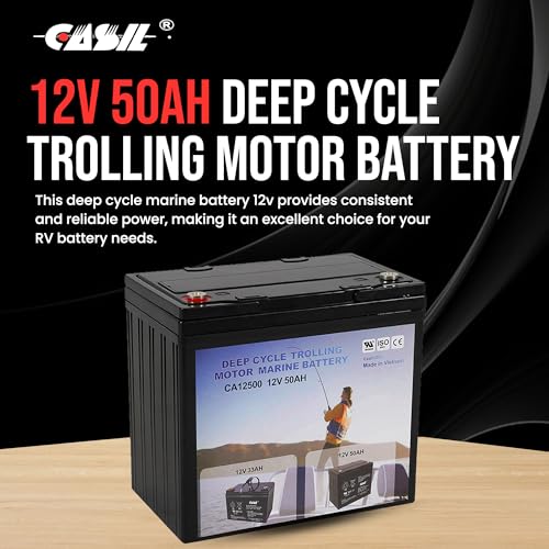 12V 50Ah Deep Cycle Marine, Trolling Motor Battery for Electric Boat Motor, Minn Kota Trolling Motor Battery