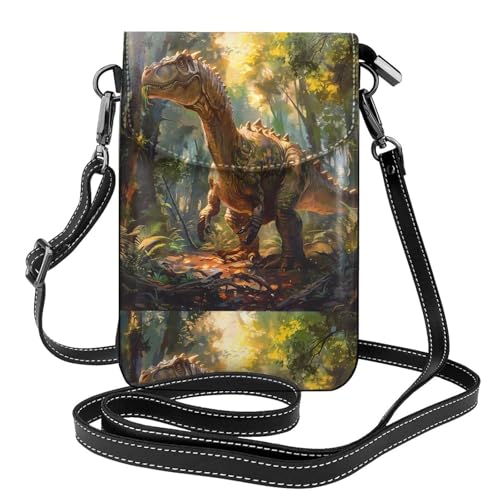 Sacoche téléphone femme en cuir avec rabat et pochette motif T-Rex