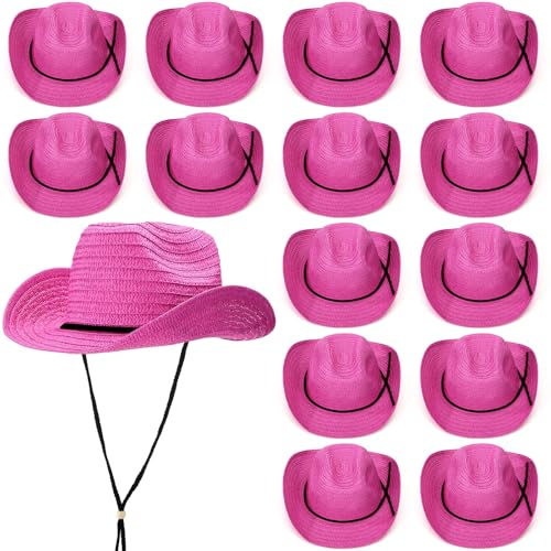 Image of JaGely 15 Pcs Straw Cowboy Hats Wide Brim Summer Hat Women Men Country Accessories for Western Themed Party Concerts Birthday
