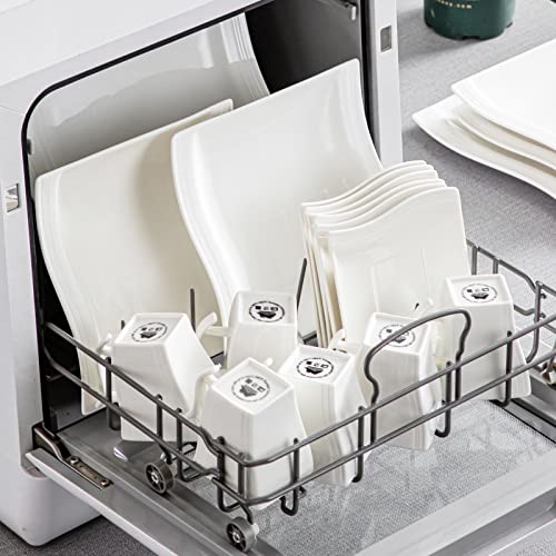 Malacasa Ivory White Dinnerware Sets, 60-Piece Square Dish Set For 12, Porcelain Dishes With Dinner Plates, Dessert Plates And Soup Plates, Cups And Saucers, Modern Dinnerware Oven Safe, Series Flora #TOP4