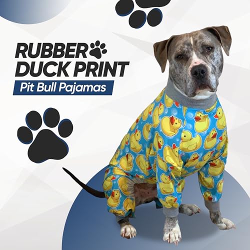 Tooth-and-Honey-Pit-Bull-PajamasRubber-Duck-PrintLightweight-Pullover-PajamasFull-Coverage-Dog-pjsYellow-with-Grey-Trim Tooth and Honey Pit Bull PajamasRubber Duck PrintLightweight Pullover PajamasFull Coverage Dog pjsYellow with Grey Trim