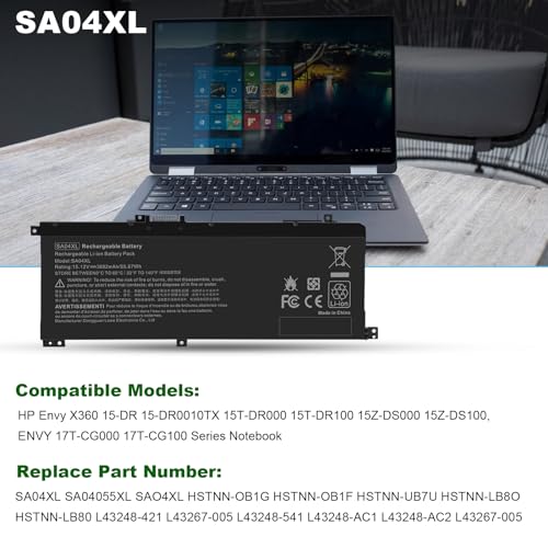 Image of ASUNCELL SA04XL L43267-005 Battery Replacement for HP Envy X360 15 /15T-DR 15M-DR15 /15M-DS 15Z-DS 17-CG 17T-CG 17M-CG Series HSTNN-OB1G HSTNN-OB1F SAO4XL