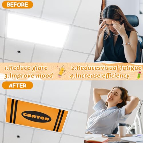 8 Pcs Fluorescent Light Covers with 80 Magnets Decorative for Classroom Ceiling Lights 4 x 2 Feet Magnetic Light Cover Filter Easy Install for Office Hospitals Drop Home Ceiling Supplies (Crayon) by Wiooffen - Used condition - Image 3