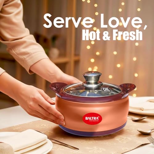Image of BALTRA Crown Stainless Steel Serving Casserole Set 100% Food Grade with Glass Lid | PUF Insulated Chapati Casserole for Daily Use & Gifting | Hot Box /Roti Box (Crown Set of 2 (1000+1500ml)