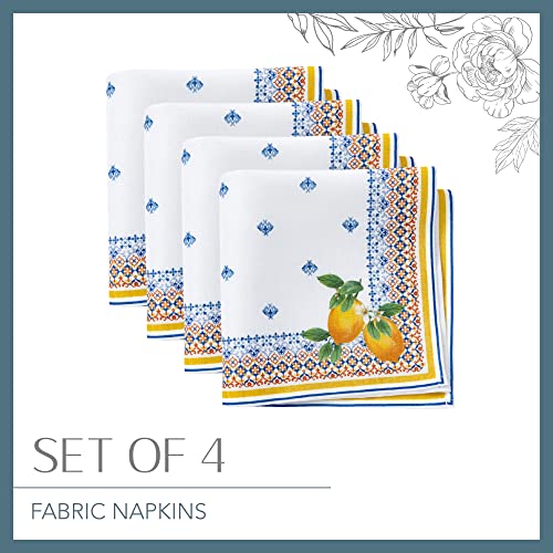 Elrene Home Fashions Capri Lemon Double-Bordered Mediterranean Spring/Summer Cloth Napkins, 17 Inches by 17 Inches, Set of 4 - Thumbnail 5