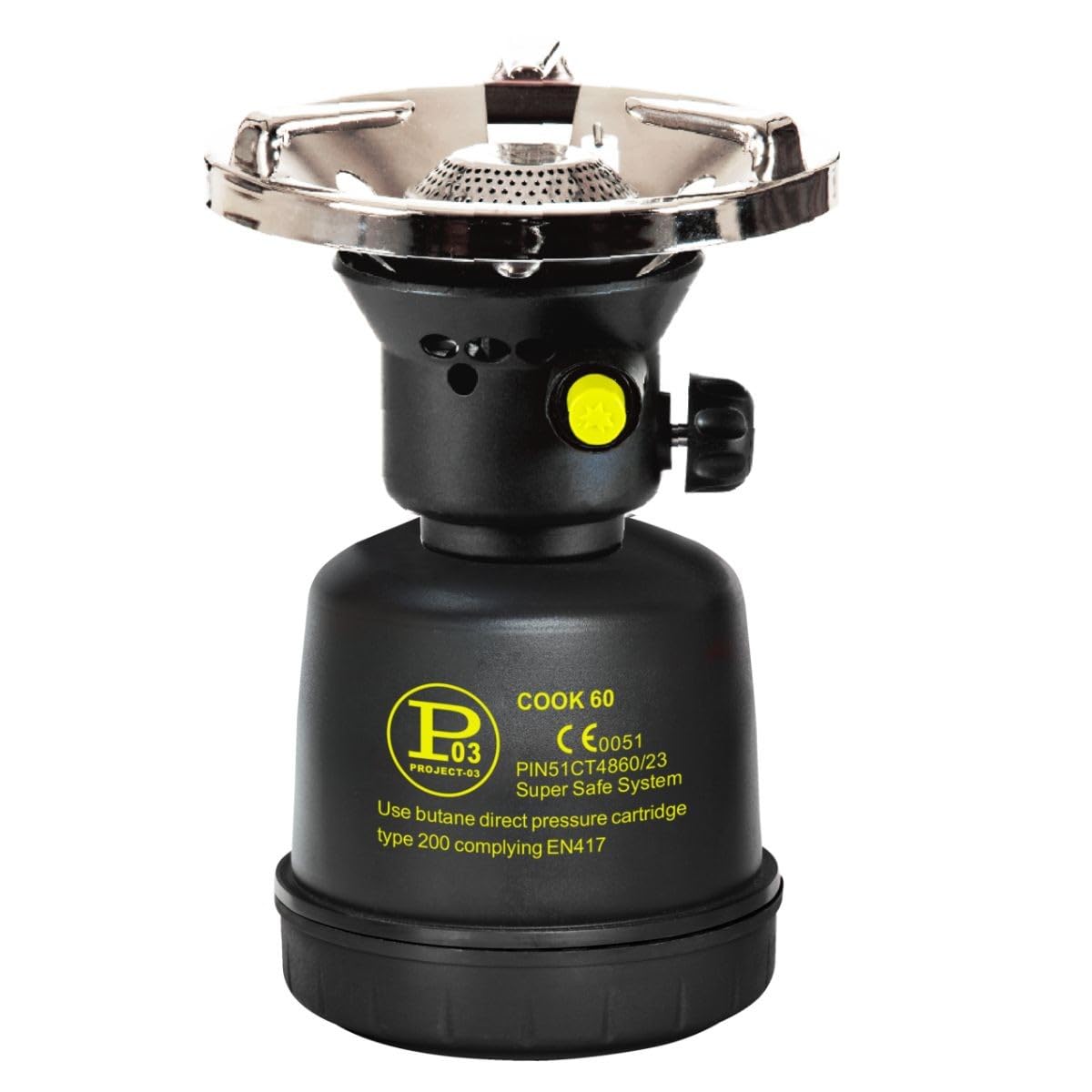 PROWELTEK - Fornello a gas piezo 1300W Scafo Acciaio Fornello a gas Campeggio per cartuccia gas 190g COOK60P
