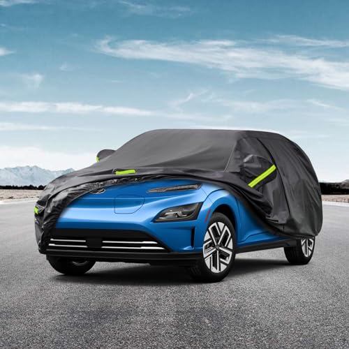 Image of Kaugung 7 Layers Car Cover Custom Fit Hyundai Kona (2017-2025), Waterproof All Weather Resistant Outdoor Indoor Sun Rain Dust S Protection.(USA Warehouse,Within 3-7 Days) silverBlack