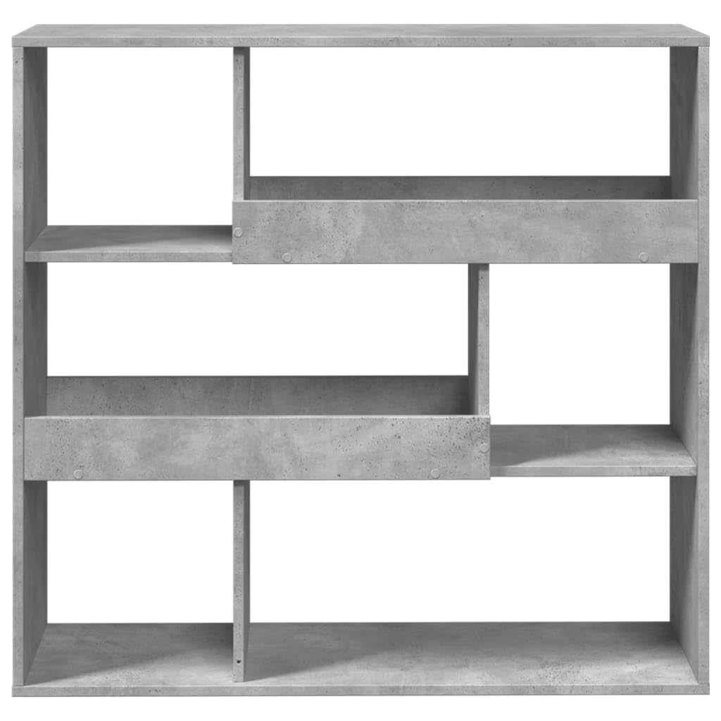Bücherregal 6 Fächer Betongrau 100x33x94,5 cm | Holzwerkstoff, Raumteiler, pflegeleicht, feuchtes Tuch, inklusive Wandhalterung