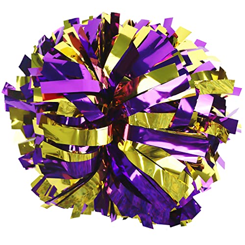 GUIFIER 2 Pack 6 Inches Metallic Cheerleading Pom Poms, Cheer Pom Pom with Baton Handle