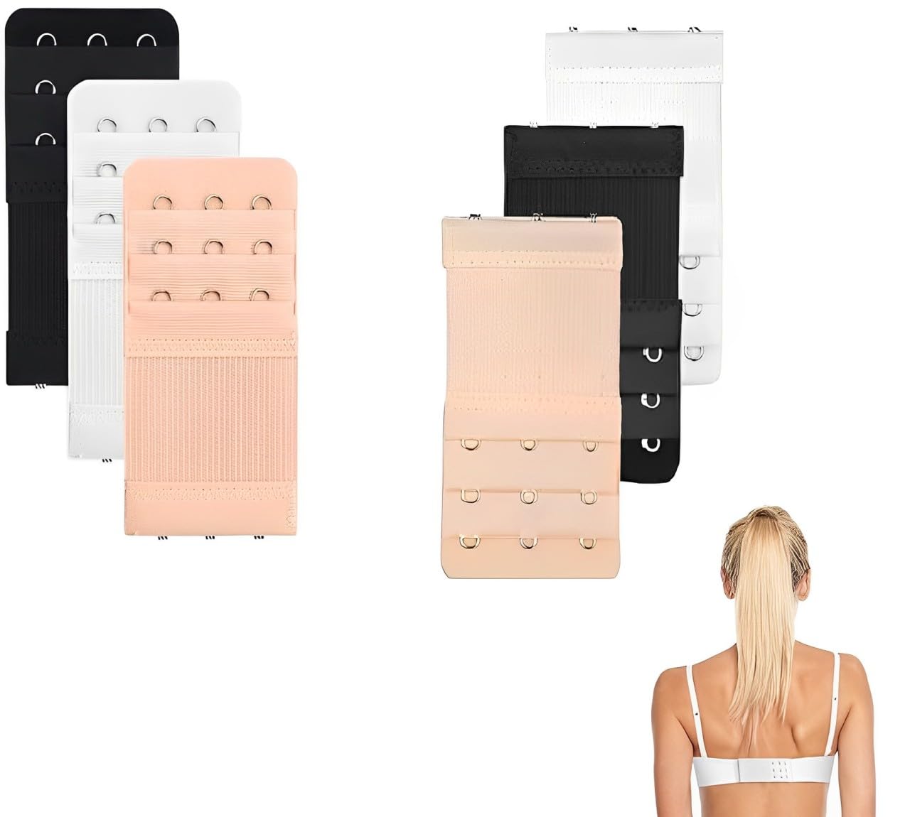 6pcs Elastic Bra Hook Strap Extensions, Bra Increase Band Length 3 Hooks 3 Rows, 2 Hooks 3 Rows extender for Women-image-16