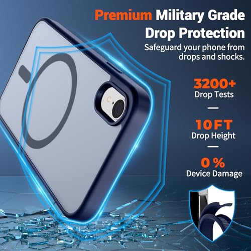 Image of SUPFINE Magnetic for iPhone XR Phone Case Navy Blue | With Screen Protector, Translucent Matte, Compatible with MagSafe, Military Grade Drop Proof, Rugged Shockproof Protective