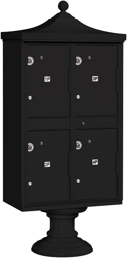 Salsbury Industries Regency Outdoor Parcel Locker (includes Pedestal, CBU Top and Pedestal Cover - Short) - 4 Compartments - White - for Use with USPS Access Lock