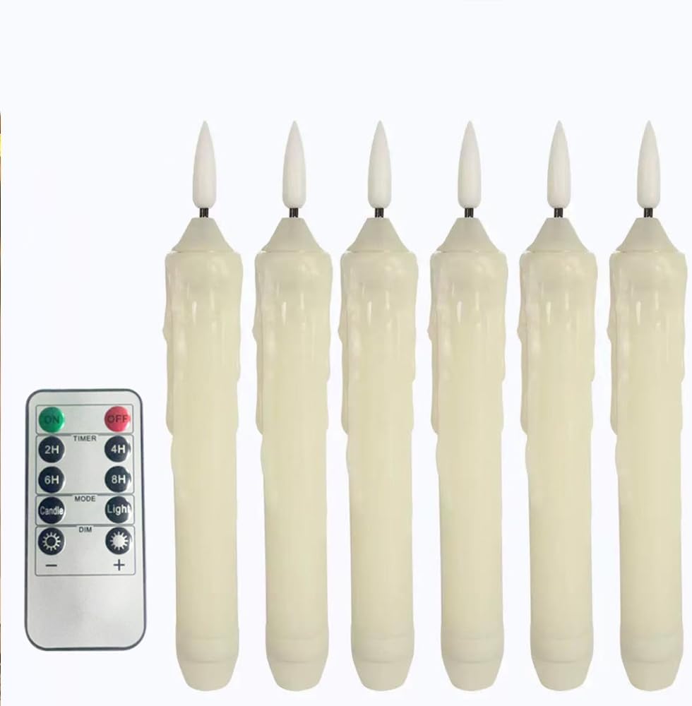 6 Pcs Flameless Taper Candles LED Taper Candles Flickering with Remote Timer Dimmer Ivory LED Candlestick for Halloween Christmas Wedding Church Easter Party Decor Table Centerpiece, 6.1 in