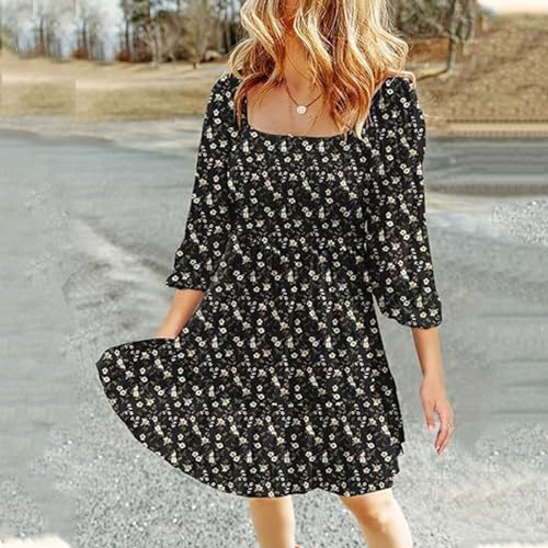 Robe fluide fleurie col carré pour masquer le ventre avec légèreté - 3