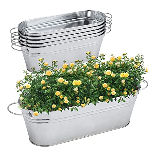 BestAlice 5 Pack Galvanized Planters for Outdoor Plants Galvanized Oval Planters Tub Galvanized Buckets with Handles