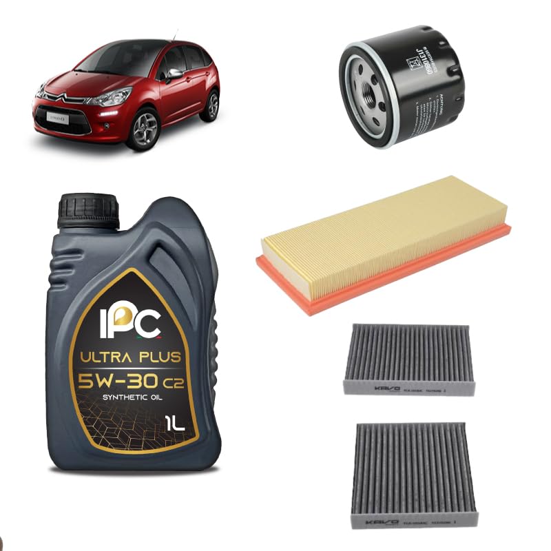 Kit tagliando 3 filtri + 4L olio 5W-30 IPC C2 compatibile con Citroen c3 ii 1.2 VTI 82 Benzina 2012-2016