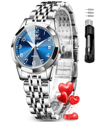 Image of OLEVS Womens Watch Fashion Dress Diamond Female Watches for Ladies Analog Quartz Stainless Steel Waterproof Luminous Day Date Two Tone Wristwatch