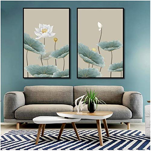 Tableau fleur de lotus rétro 50x70cm pour décoration murale du salon