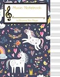 Music Notebook: Unicorn Blank Music Manuscript Paper: 12 Staves Per Page, 100 Pages of Staff Paper, Music Journal, Songwriting (Music Love)