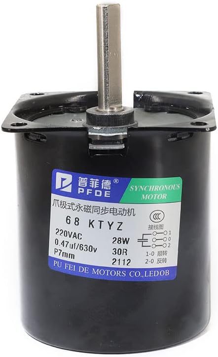 High Torque Permanent Magnet Synchronous Motor 68KTYZ 28W 220V AC Eccentric Shaft 7mm Metal Geared Reducer Electric Motor - (Speed: 10rpm)