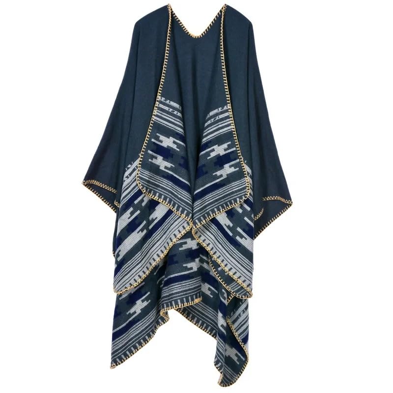 Dninmim Suéter de punto estampado para mujer, poncho para otoño e invierno, casual, cálido, chales y bufandas