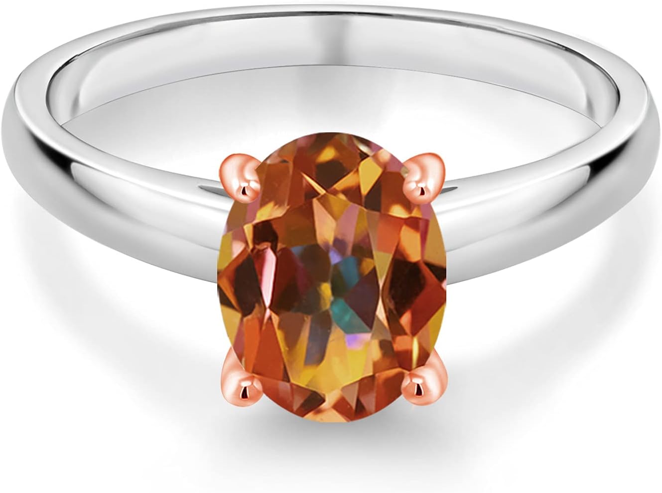 Gem Stone King 2.00 Ct Oval Ecstasy Mystic Topaz 10K White and Rose Gold Ring - Image 2